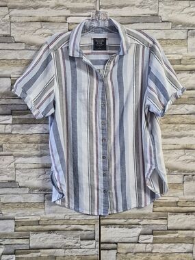 ​Abercrombie & Fitch Linen Blouse Women  L Blue Striped Button Up Summer Boho